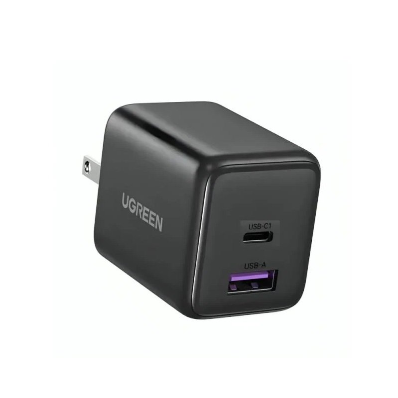 Cargador de Pared UGREEN X516, 2 puertos USB 3.0, 1x USB-A, 1x USB tipo C, Carga rápida 30W, Negro