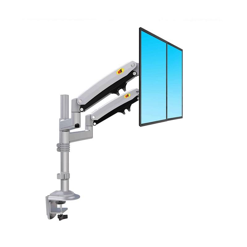 Soporte de mesa North Bayou H180 para 2 Monitores de 17-27", Rotación 360°, Girar 90°, Carga máx 9kg, color Blanco/Gris