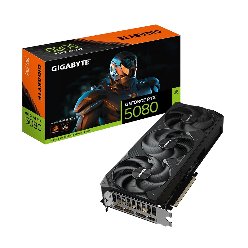 Tarjeta de video Gigabyte GeForce RTX5080 WINDFORCE OC SFF, 16GB, 3x Fan, GDDR7, PCIe5.0, HDMI, DisplayPort