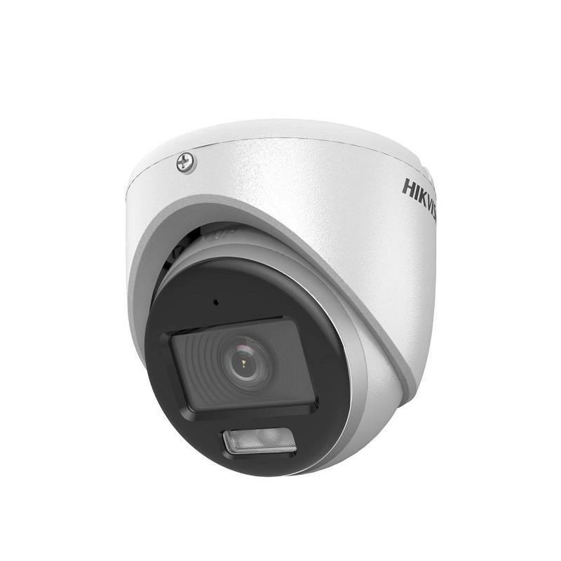 Camara Domo Hikvision, TVI/CVI/AHD/CVBS, 2.8 mm, 5MP 3K, 20M, IP67, Smart hybrid light, Color Vu, Micrófono, IP67, Metal