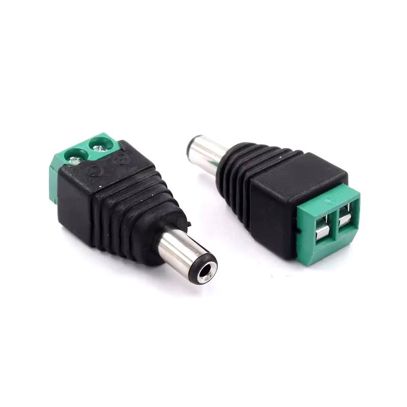 Conector de DC Macho Para CCTV, 5.5x2.5mm con terminal de tornillo, punta color negro