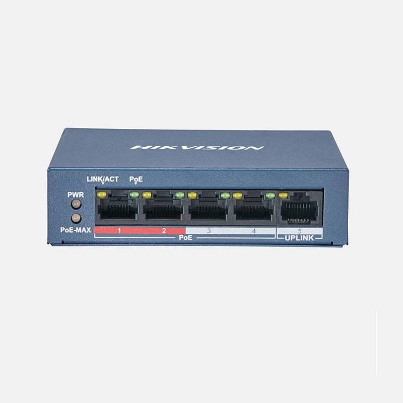 Switch Hikvision DS-3E0105P-E/M(B), 4 Puertos PoE +1 Puerto RJ45 De 10/100 Mbps, No Administrable