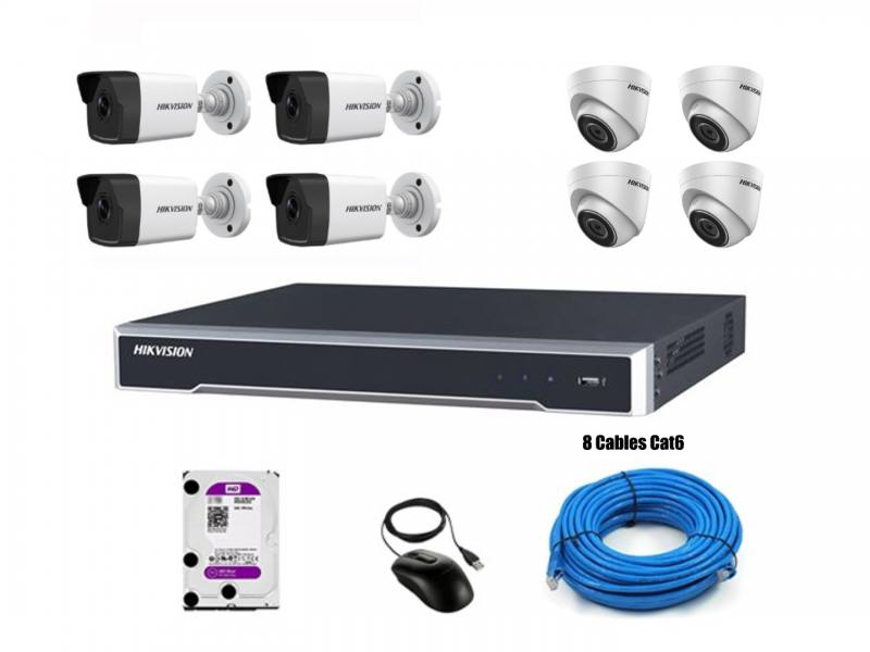 KIT de Camara Vigilancia IP Hikvision 8CH HD 4K, 4MP, 1TB, P2P