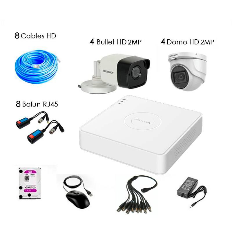 KIT De Camara Vigilancia Turbo-HD Hikvision 8CH 1080P, 2MP, 1TB, P2P