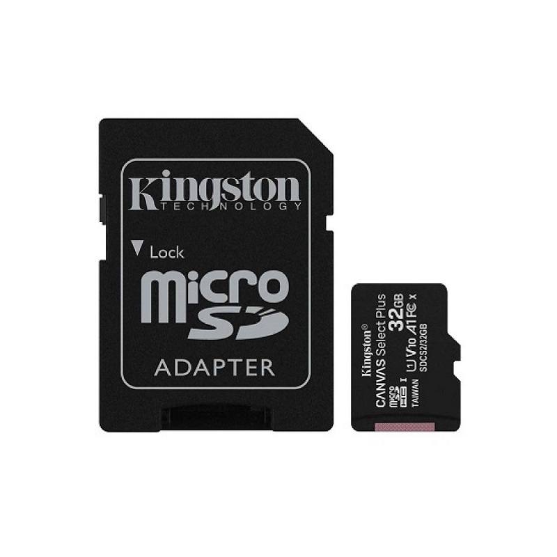 Memoria Micro SD KINGSTON Canvas Select Plus De 32GB, UHS-I Clase 10, Lectura 100MB/s, Con Adaptador