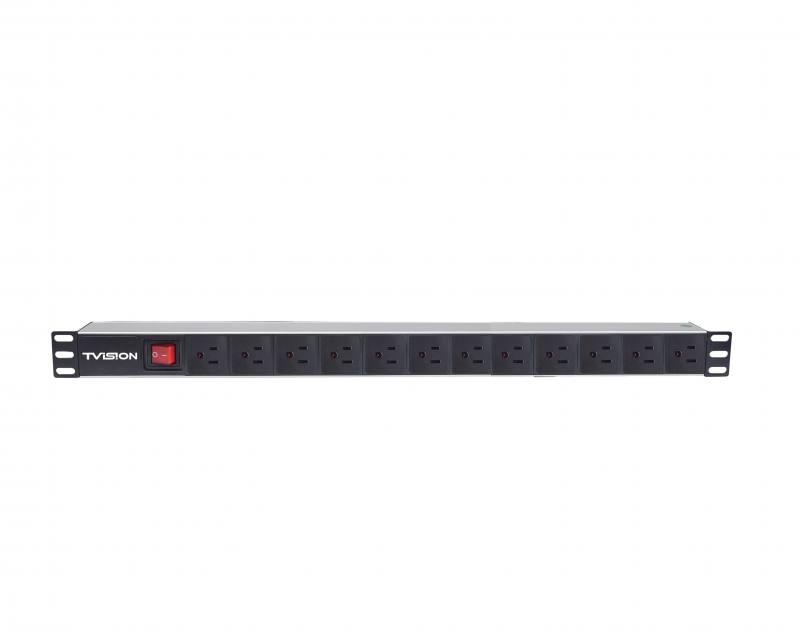 Regleta PDU T-VISION para Rack de 12 puertos verticales, con interruptor de encendido y apagado
