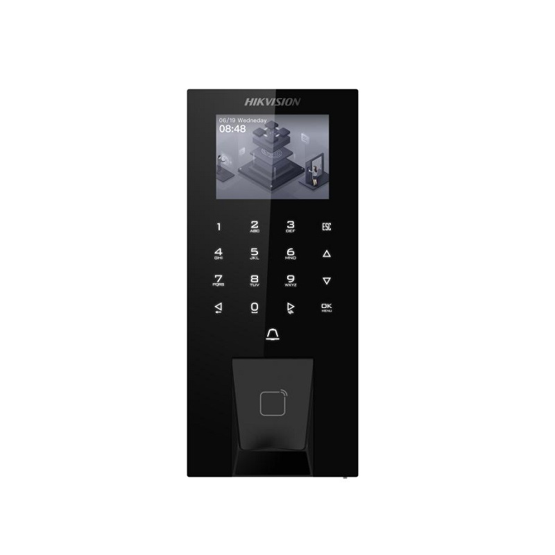 Control de acceso HIKVISION Value LCD de 2,4", huella, tarjeta Mifare y PIN, POE, Wi-Fi, IP65