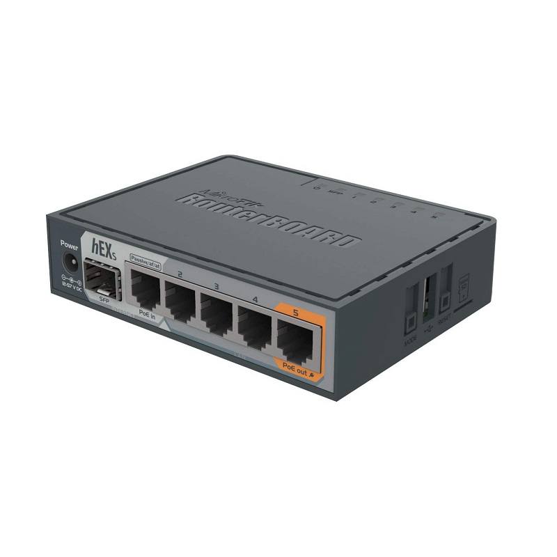 Router AP HEX MIKROTIK RB760iGS, CPU Dual Core 880MHZ, 256MB RAM, 5 Puertos Gigabit Ethernet 10/100/1000, 1 Entrada POE