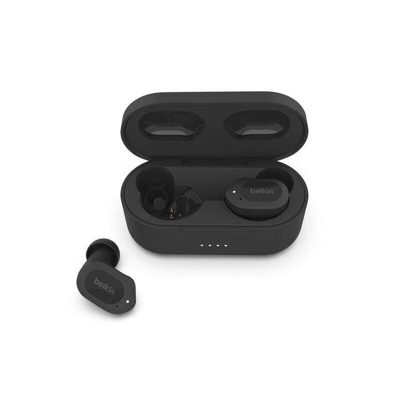 Audífonos Belkin SoundForm Play, Con estuche de carga, conexión inalámbrica Bluetooth, color negro