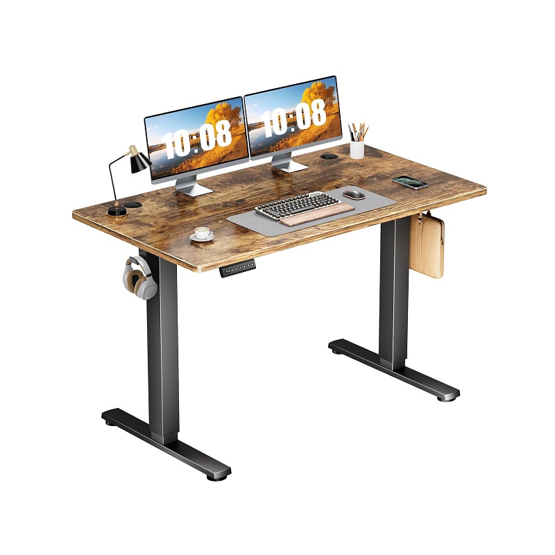 Escritorio eléctrico SweetCrispy de altura ajustable con motor, 48 x 24 pulgadas, Marco negro y Mesa Marrón
