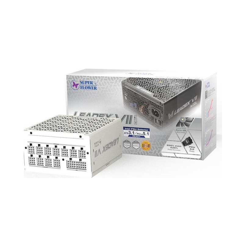 Fuente de Poder Super Flower Leadex VII XP, 1000W, compatibilidad ATX3.1 y PCIe 5.1, 80+ Plus Platinum, Full Modular, Blanco