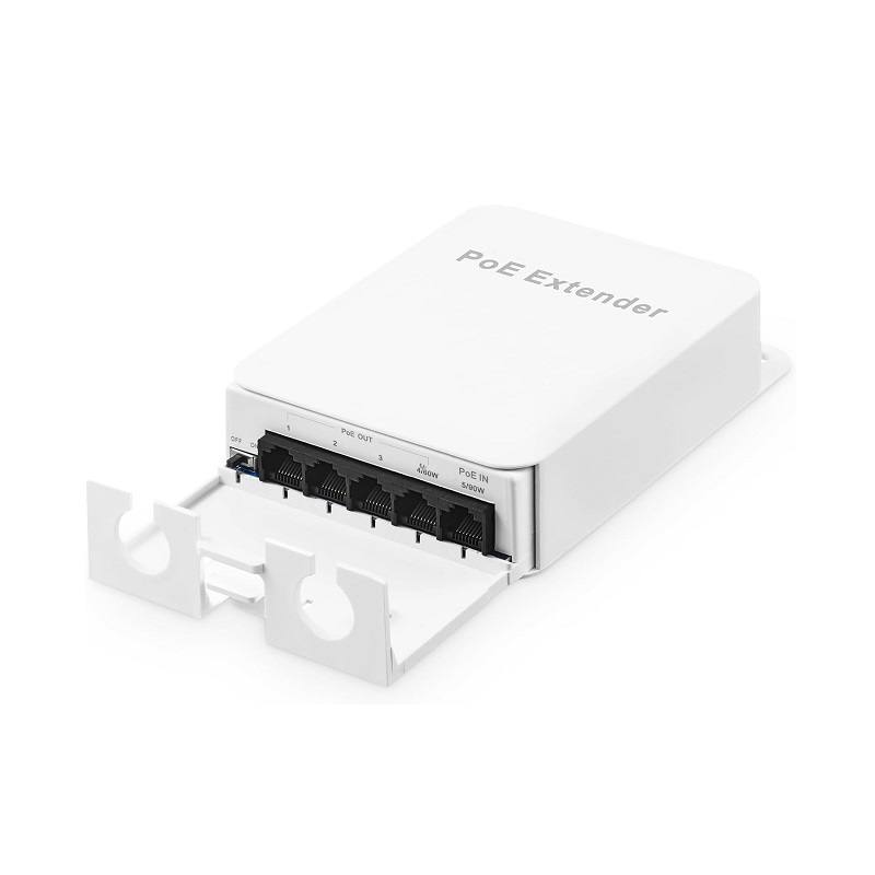 Extensor/repetidor POE T-VISION, 1 entrada a 4 salidas, 10/100Mbps, 30W/60W/90W, para NVR, cámara IP AP, impermeable para exteriores