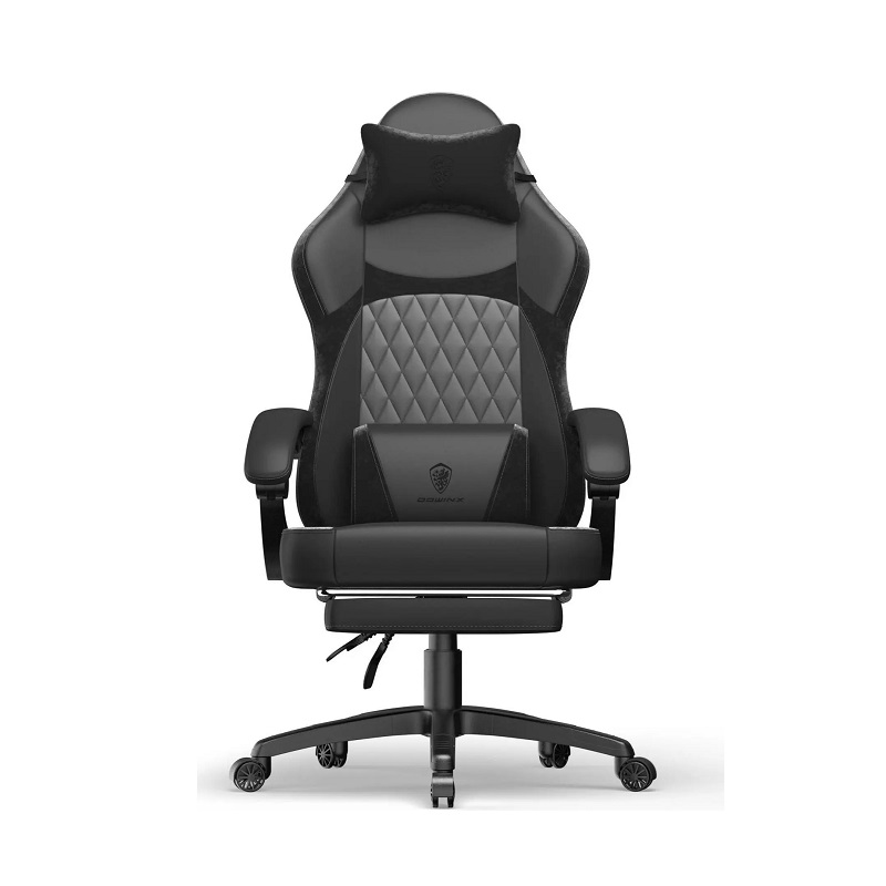 Silla Gaming Dowinx 6650A, incluye almohada lumbar y reposacabeza, Negro