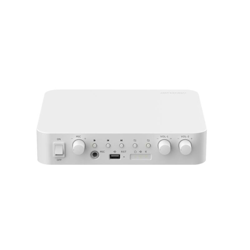 Amplificador analógico de Red HIKVISION QAE1A80G1-VB, dos zonas, 80W, Alarma, USB, Bluetooth, MIC, RCA
