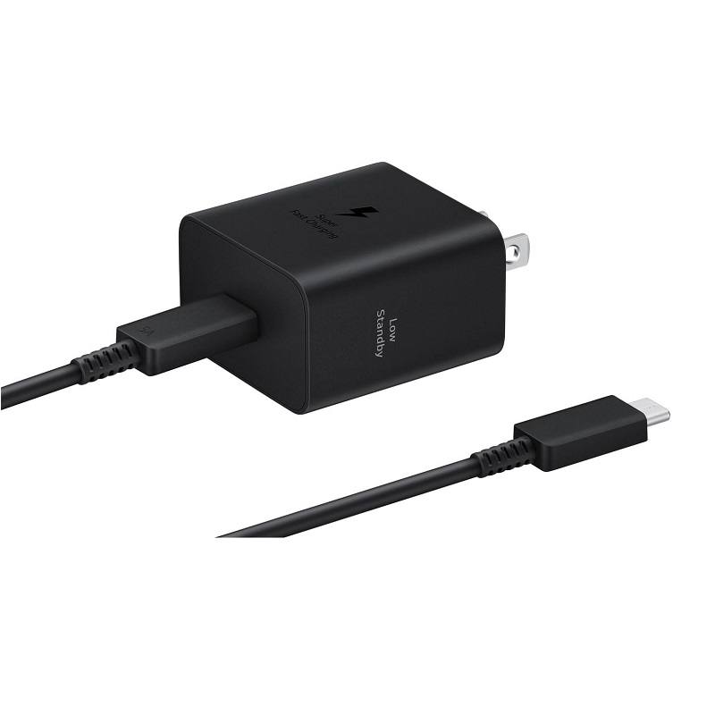 Cargador SAMSUNG de pared USB Tipo C con carga súper rápida (45W) LS, Incluye cable USB tipo C, Negro