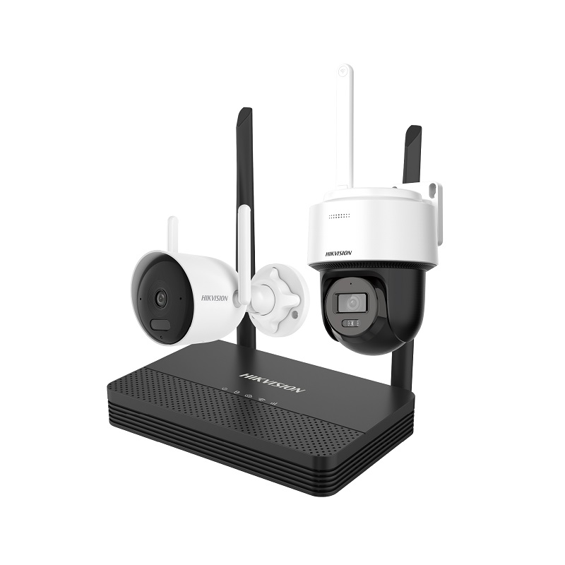 Kit de Cámaras Hikvision 4CH, Incluye 1x Bullet y 1x PT Domo 4MP, 1 Grabadora NVS Wi-Fi, soporta MSD Hasta 512GB, Incluye Fuente y Cable RJ45