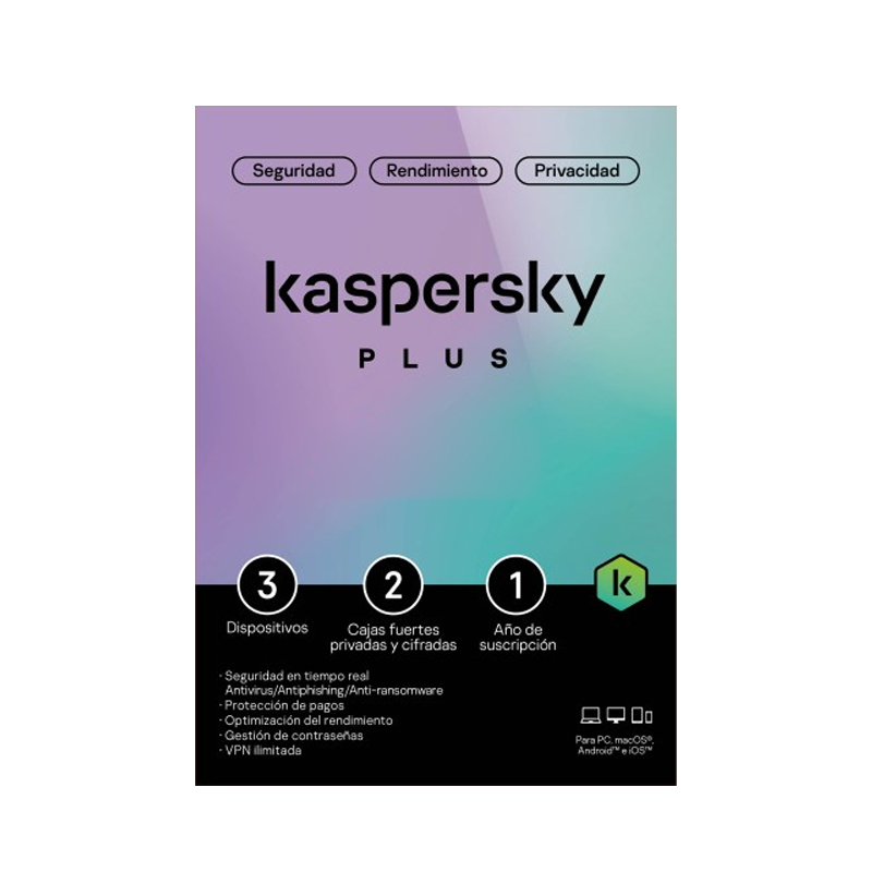 Programa Antivirus KASPERSKY PLUS para 3 PC, Suscripción de 1 Año