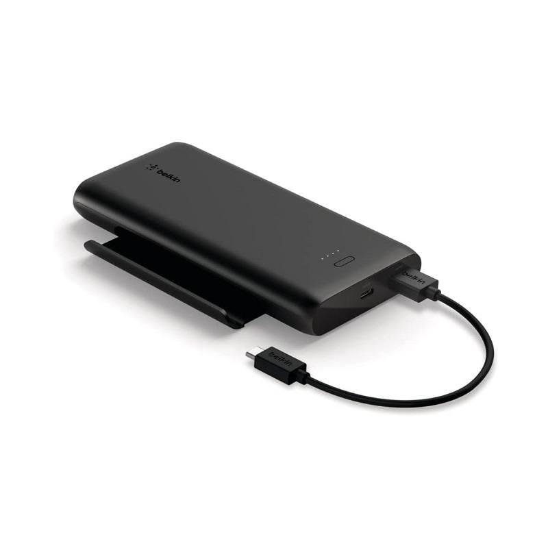 Barra de Batería Respaldo Belkin 10K de 2 puertos USB-A 12W, USB-C 18W, Power Bank 10.000mAh, incluye soporte para movil
