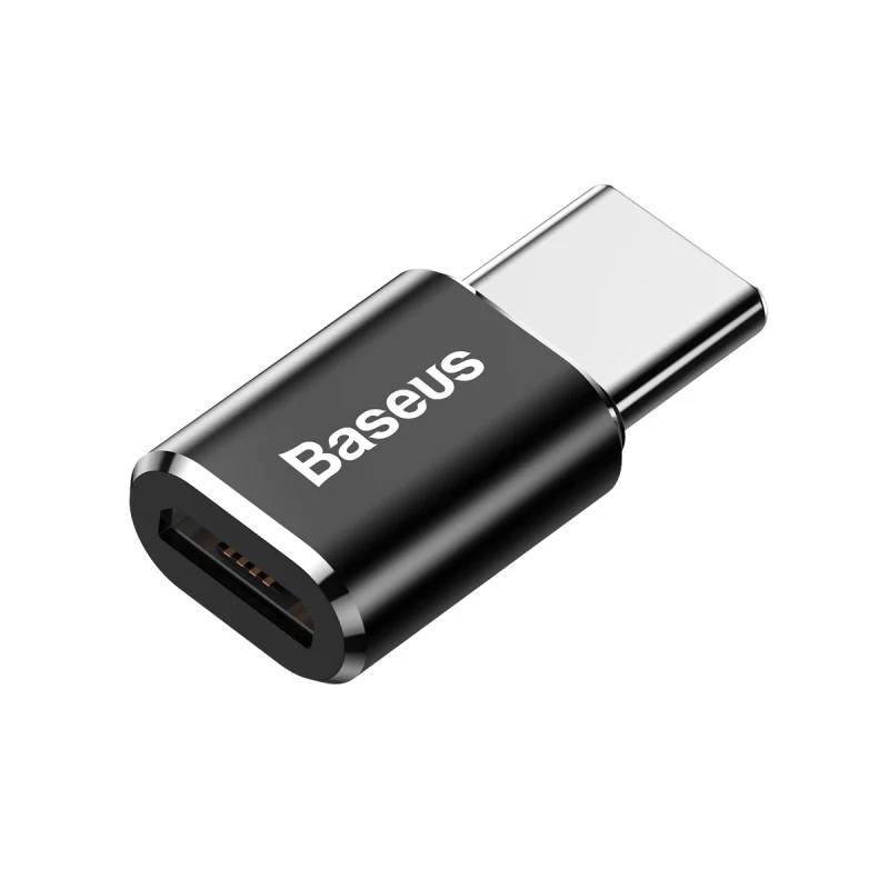 Adaptador Convertidor Mini OTG BASEUS, Micro USB Hembra a USB Macho Tipo C, Negro (CAMOTG-01)