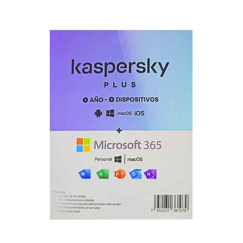 Programa Antivirus KASPERSKY PLUS, para 3 Dispositivos, Suscripción de 1 Año + Microsoft 365 Personal, 1 dispositivo, suscripción de 1 Año