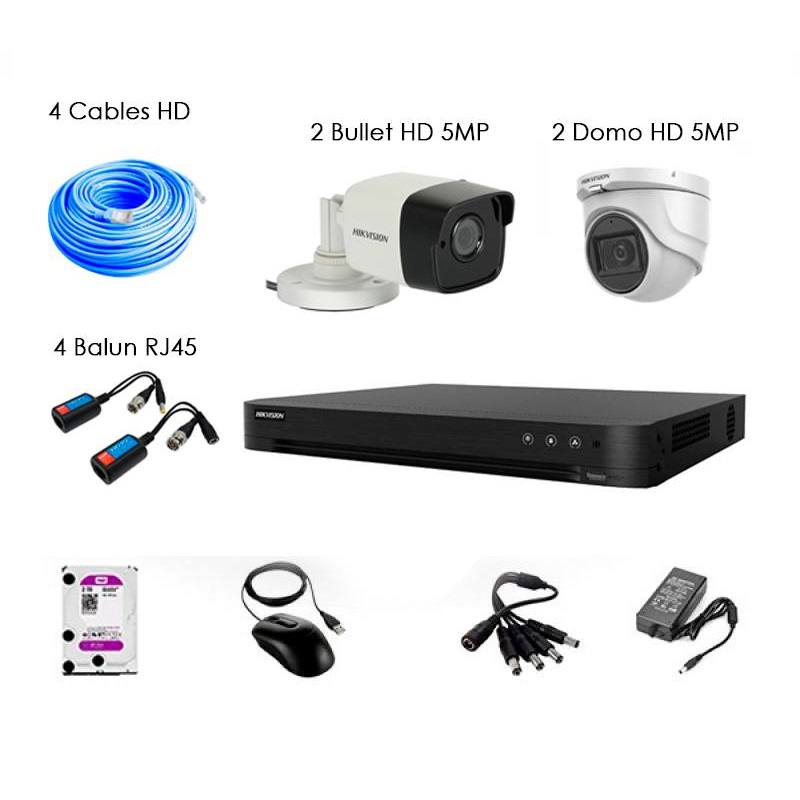KIT de Camara Vigilancia Turbo-HD Hikvision 4CH 2K, 4MP / 5MP, 1TB, P2P