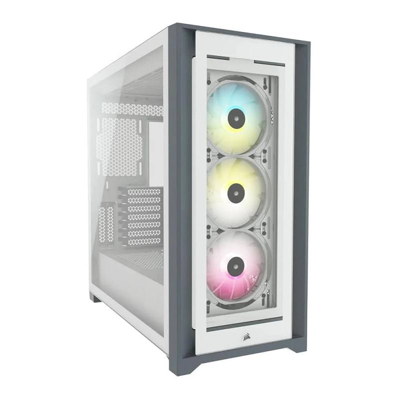 Gabinete Gaming CORSAIR iCUE 5000X, ATX Mid-Tower, 3 fans RGB preinstalados, Blanco