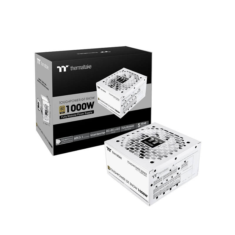 Fuente de Poder THERMALTAKE Toughpower GT, 1000W, 80+ Gold, ATX 3.1, PCIe 5.1, Full Modular, Blanco
