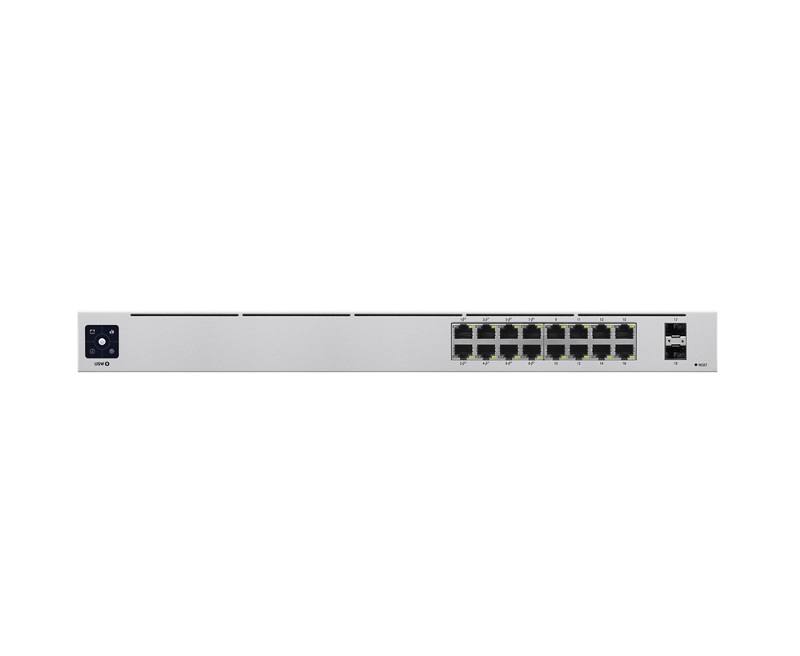 Switch Ubiquiti Unifi 16 Puertos USW-16-POE, 8 puertos PoE 802.3af/at + 8 puertos Gigabit + 2 puertos 1G SFP, 42W, Rack