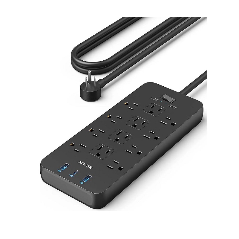 Regleta con protector de Voltaje Anker 351, 12 tomacorrientes, 3 puertos USB 20W Max, 2.100 Joules
