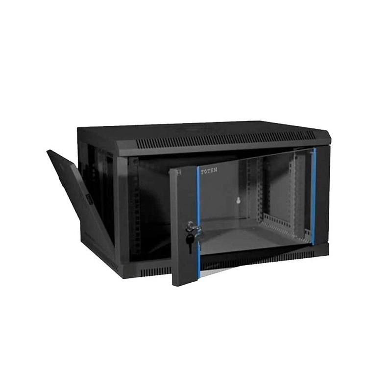 Gabinete de Pared T-VISION 6U, 600mm x 440mm, Puerta frontal de vidrio, Negro