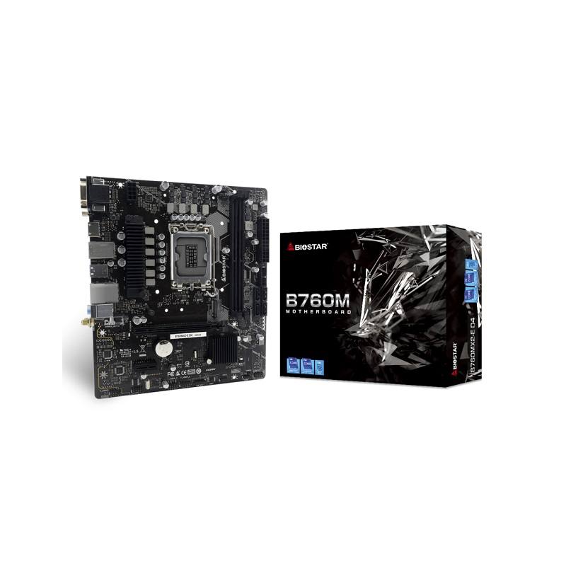 Tarjeta Madre BIOSTAR B760MX2-E D4, LGA1700, DDR4 4400, USB 3.2 Gen1, PCIe M.2 4.0, HDMI, VGA, DVI, RJ45, Micro ATX