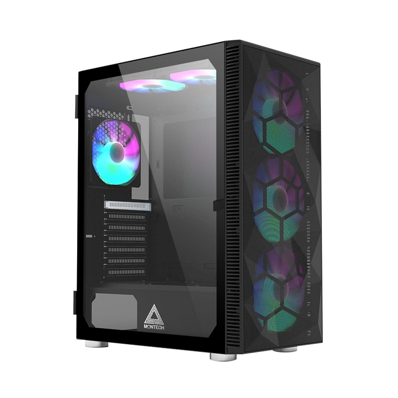 Gabinete Montech X3 Mesh, ATX Mid Tower, 6x Fan RGB preinstalados, Color Negro