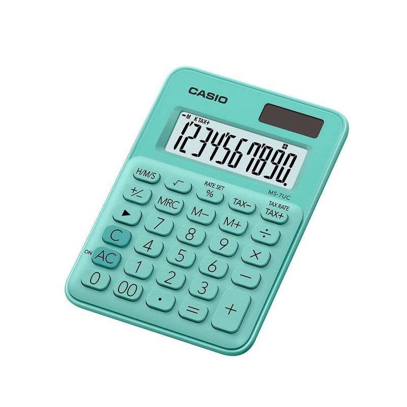 Calculadora CASIO de Mesa compacta  de 10 Digitos, TAX para calculo de impuestos, Turquesa