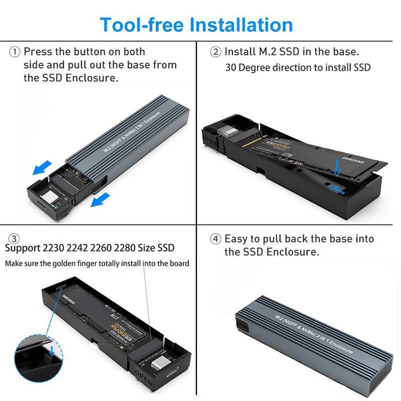 Enclosure T-VISION 2 en 1, Caja para SSD M.2 NGFF y NVMe, USB Tipo