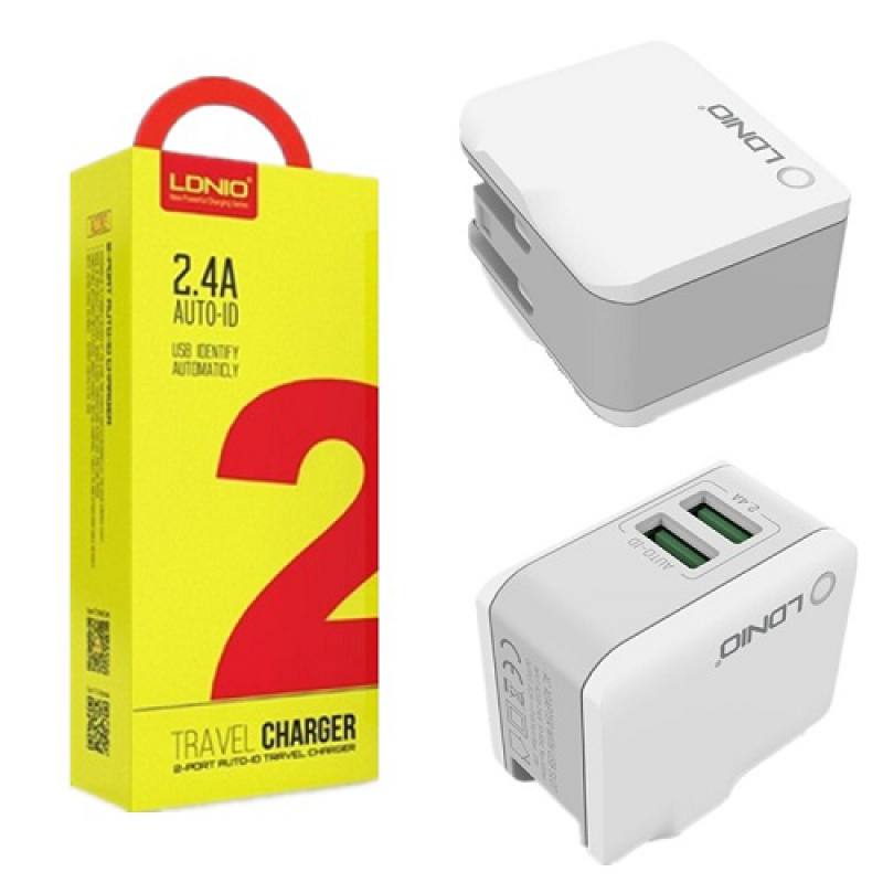 Adaptador A2203 con AUTO-ID de 2.4A - 2 salida USB + Cable tipo C
