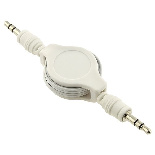 Cable Audio 1/8mm - 1/8mm Macho-Macho retractil 2.5ft,Blanco.