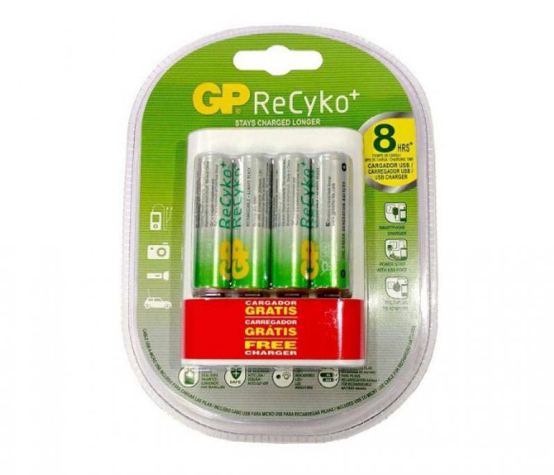 BATERIA RECARGABLE GP RECYKO+ AA 4PCS, CON CARGADOR INCLUIDO