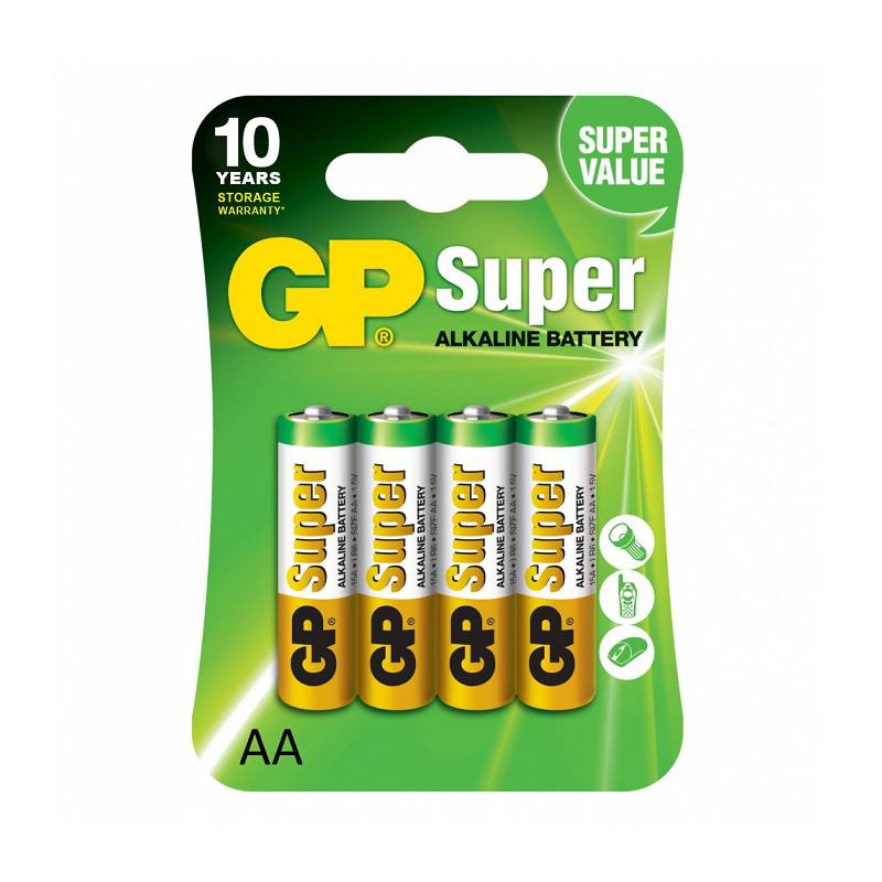 BATERÍA AA GP SUPER ALKALINA- LR6, 1.5V- 4 UNIDADES