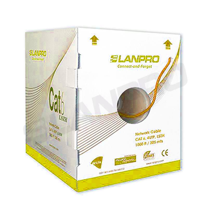 CAJA DE CABLE UTP CAT6 LANPRO, 1000 PIES AMARILLO, INDOOR AWG23 VERIFIED UNSHIELDED, 100% COBRE
