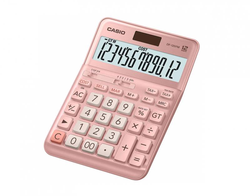 Calculadora CASIO de Mesa compacta de 12 Digitos, TAX para calculo de impuestos, Rosada