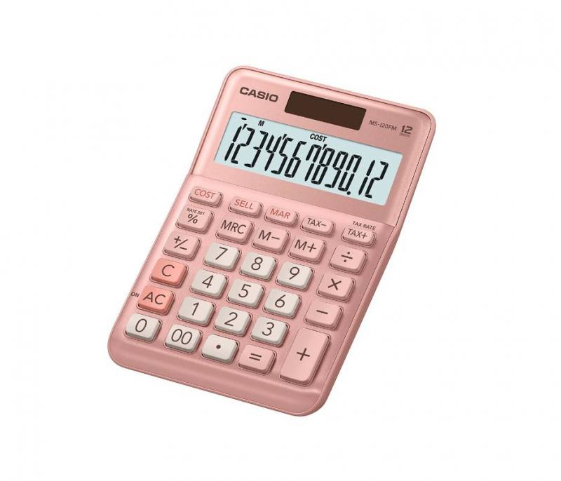 Calculadora CASIO de Mesa compacta Mini de 12 Digitos, TAX para calculo de impuestos, Rosada