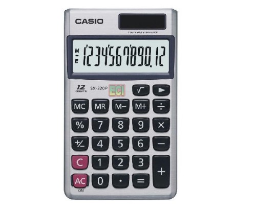 Calculadora Bolsillo Casio, 12 dígitos, Gran Pantalla, CON ESTUCHE, TWO WAY POWER