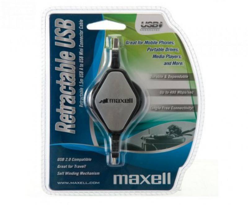 Cable USB a MINI USB 1.5M, MAXELL 347053 ,RETRACTABLE