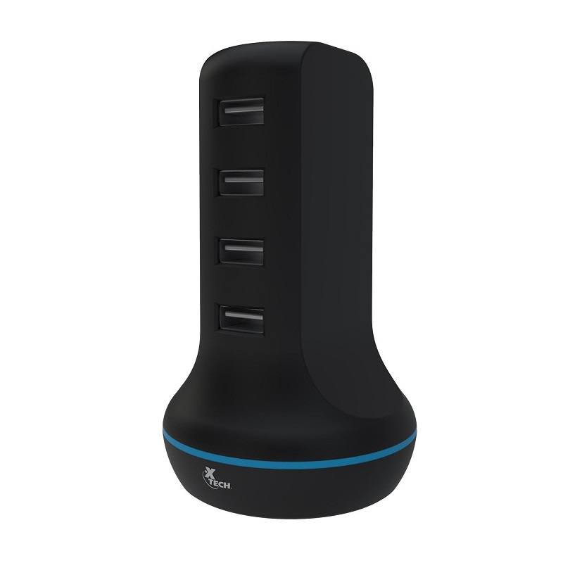 Estación de Carga XTECH, 4 puertos USB 6A, 5V, 30Watts, Color negro