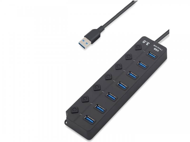 Multiplicador USB 3.0 hub de 7 puertos con adaptador de corriente, color negro