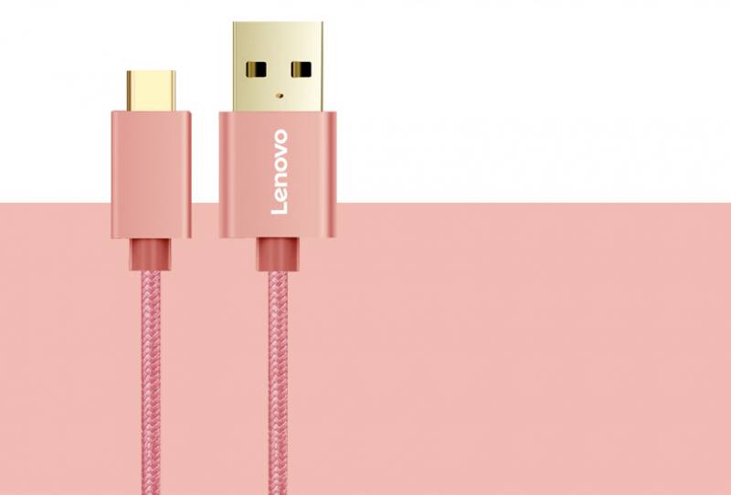 Cable USB 2.0 a USB Tipo C Lenovo de 1.5M, datos y carga 2.4A, rosado